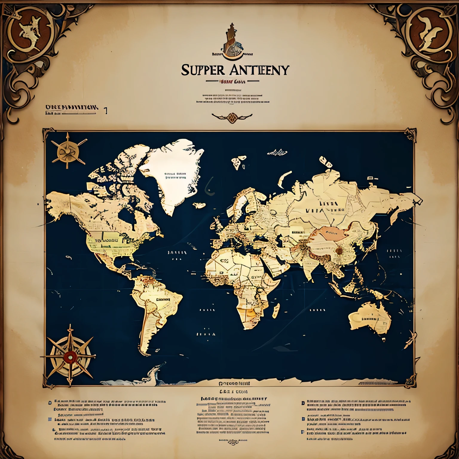 An big map of countries of an fantasy world, all different parts of an super big world