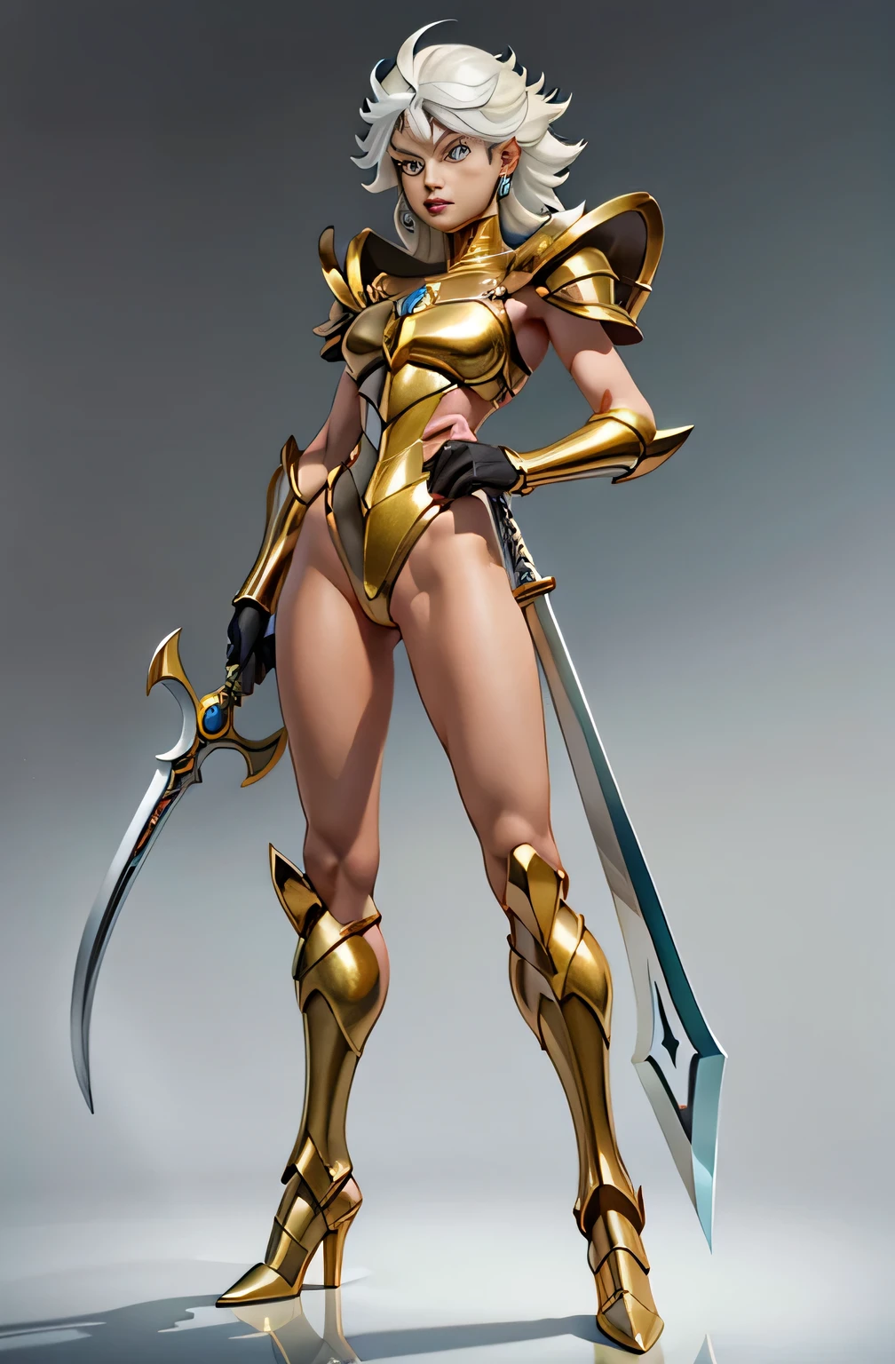 Dragon Ball，Cyborg No. 18，Young woman，21yo，with short golden hair，Stand up，full bodyesbian，Resin material，Figures，toys，Black base，Advertising shooting，commercial scenery，