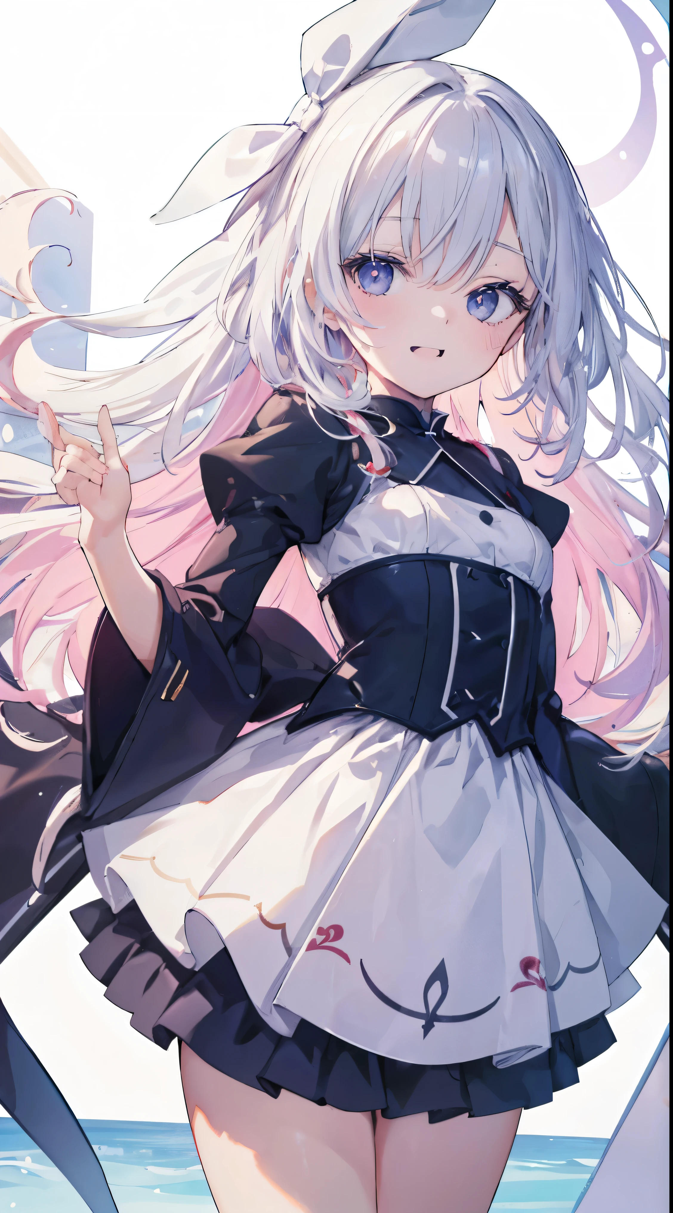 Masterpiece、Highest quality、highest quality、(Open Mouth Smile)、Shiny hair quality、Small face、Dynamic pose、Super detailed, beautiful, wide eyes、Ultra-detailed, clear and beautiful faces、(cute illustration:1.2), High-resolution, ultra-detailed, best quality, embarrassed、Thighs