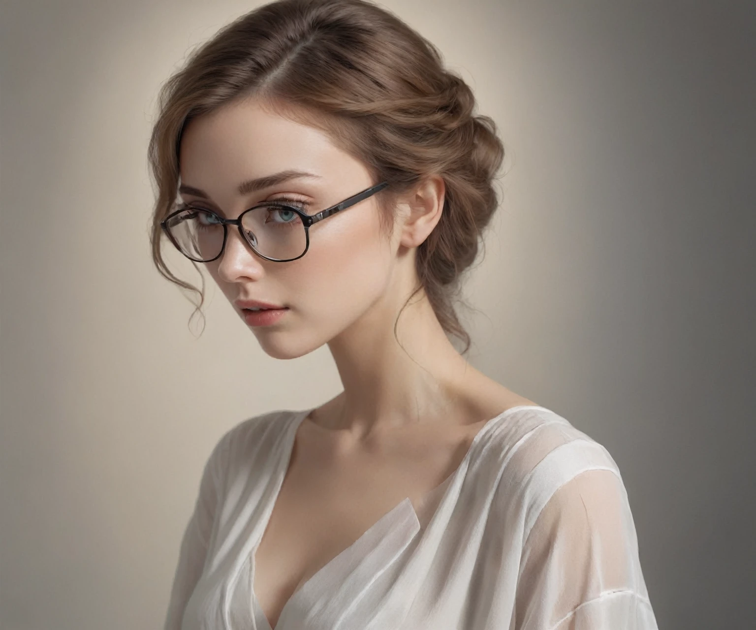 Clear instructions: Create a high-quality image of a beautiful, elegant young woman, Portray a white woman in a classic pose with wavy hair falling gently over her shoulders.
((Specific Visual Details)): Her graceful and elegant posture captivates everyone around her. She has a slender, well-proportioned figure highlighted by soft, delicate curves. Her angelic face is accentuated by charming dimples near her mouth, while her radiant eyes convey a mixture of sweetness and determination. Wearing rectangular glasses that accentuate her intelligent expression, she completes her look with a touch of refined style. Her clothes should be contemporary and sophisticated, reflecting a modern, minimalist style. The background should be neutral, but with a feeling of elegance and sophistication. Make sure the lighting is soft and flattering, highlighting the model's details and creating a welcoming atmosphere. The carefully controlled depth of field allows the woman to be sharply defined while the blurred background creates a sense of immersion and focus on the main subject. The lighting is meticulously planned to highlight the details of the character's body, creating dramatic contrasts between light and shadow that add a sense of depth and texture to the image.
Descriptive adjectives: 8k definition capacity; film grain, front photo, realism, front optical projection image, stereogram, atmospheric perspective, color field painting, conceptual art, social realism, modern, minimalism, romanticism, op art, realism
((Visual References Resolution)): 6000 x 4000 pixels (24 megapixels)
File format: RAW for maximum post-processing flexibility
Equipment: State-of-the-art professional DSLR camera with high-quality lens
Lighting: Diffused natural lighting, softly filtered to minimize harsh shadows
Camera Settings: Medium aperture to ensure sufficient depth of field, shutter speed adjusted to freeze motion without losing detail, low ISO to minimize noise.
Additional Context: Every detail 