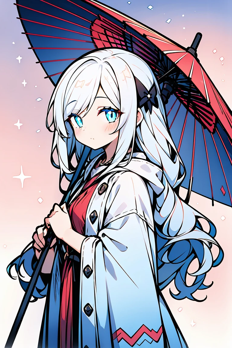 ((1 girl)), (Detailed and clear face) ,cute女性,Raincoat, Hold an umbrella,  cute背景,((Very detailed,highest quality, High resolution, 8k wallpaper, Beautiful new clothes,)),(Pastel colored hair, Long Hair, Fluffy hair)), cute, eye shadow, eyeliner,Glow Eye, Sparkling eyes with reflected light, ((Glowing sky blue eyes)), ****************