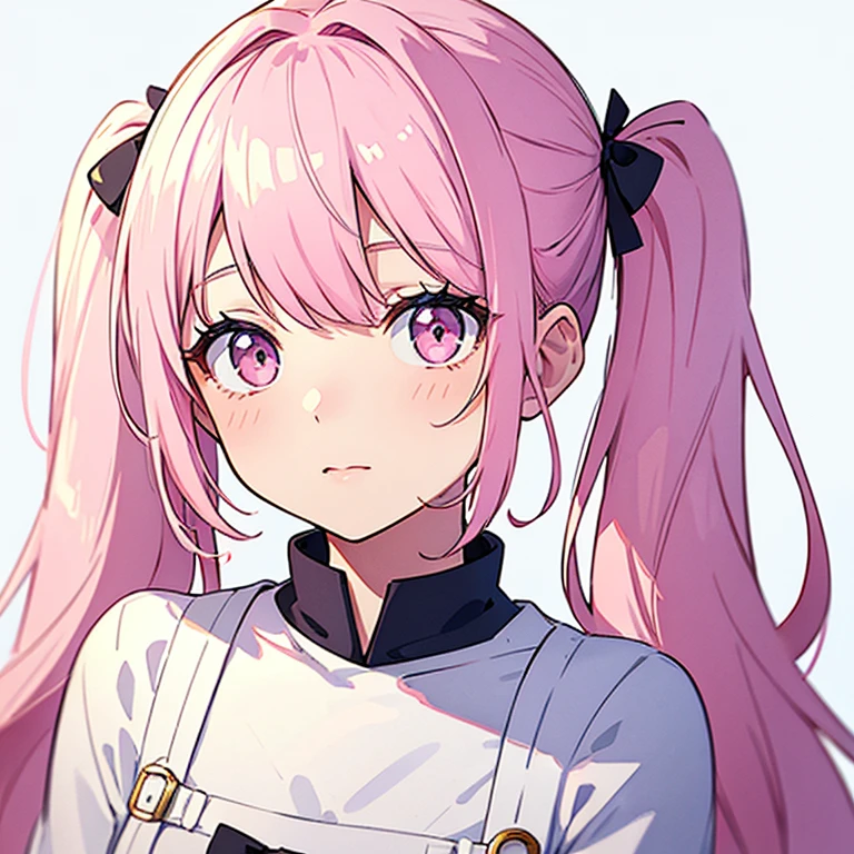 Watercolor picture book illustration, Portrait of a beautiful girl, White Background, Solid color background,Twin tails,Pink Hair,Angel's Smile,
