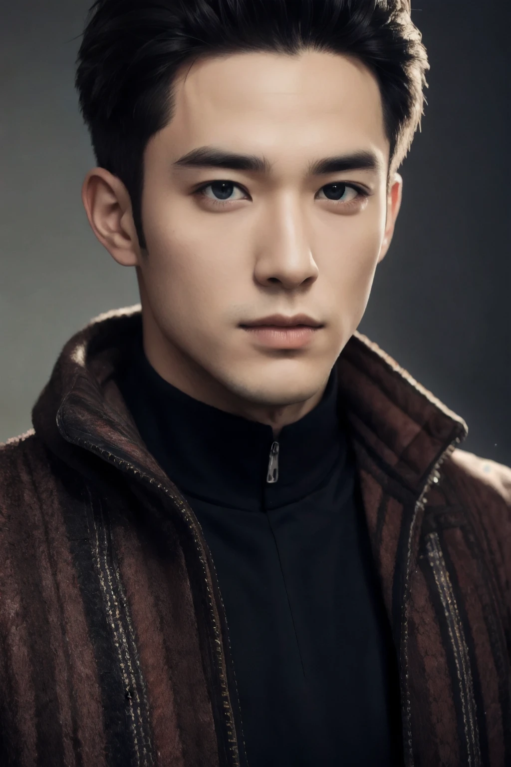((masterpiece)),((bestquality)),8k,high detailed,ultra-detailed, depth of field, wide angle,1boy, male focus, solo, handsome face, Neutral Expression, Stylish Pose, volumetric lighting,stare,real skin texture,Midium shot,