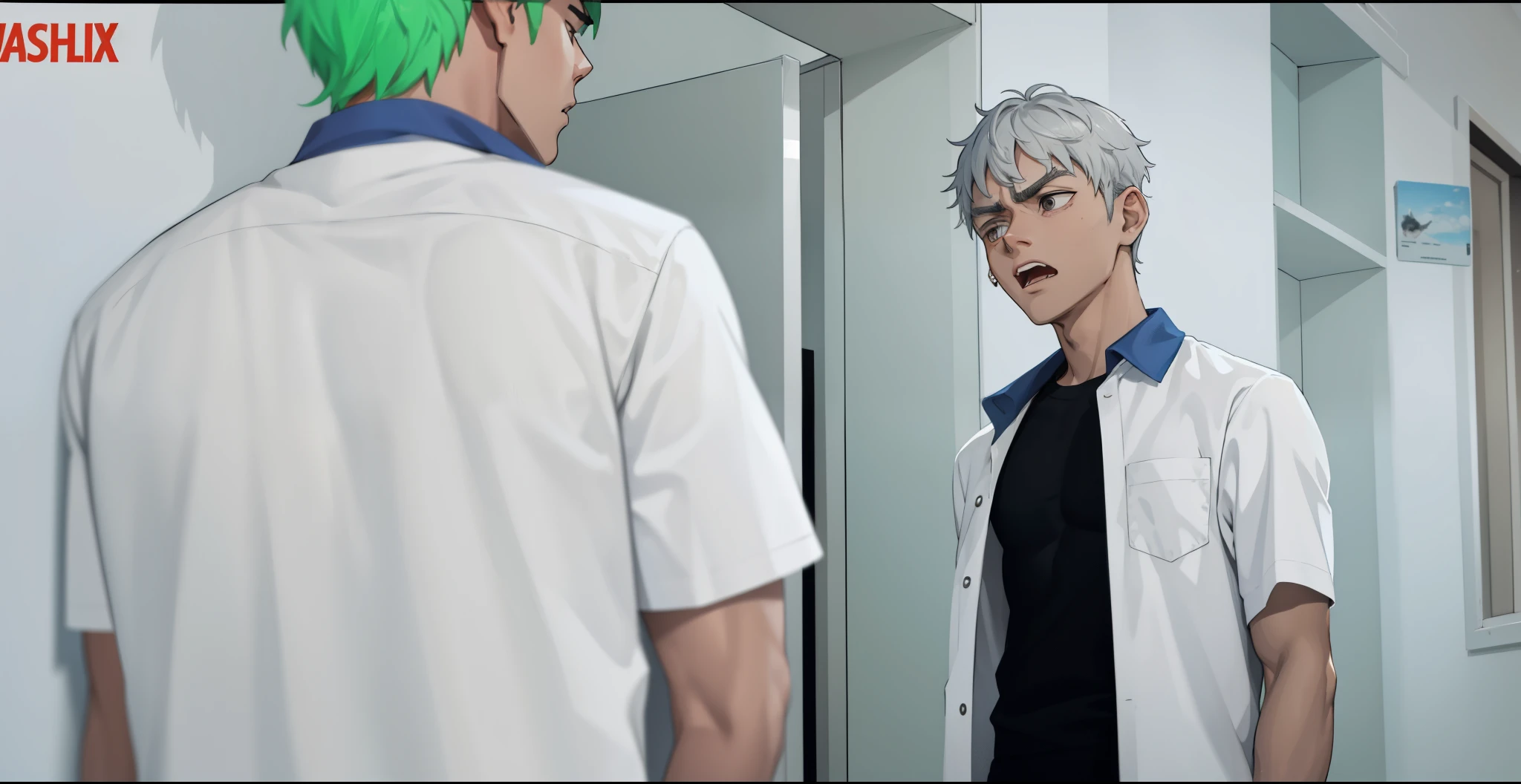 young man of 16 years is looking serious upset speaks with anger gray hair gray eyes