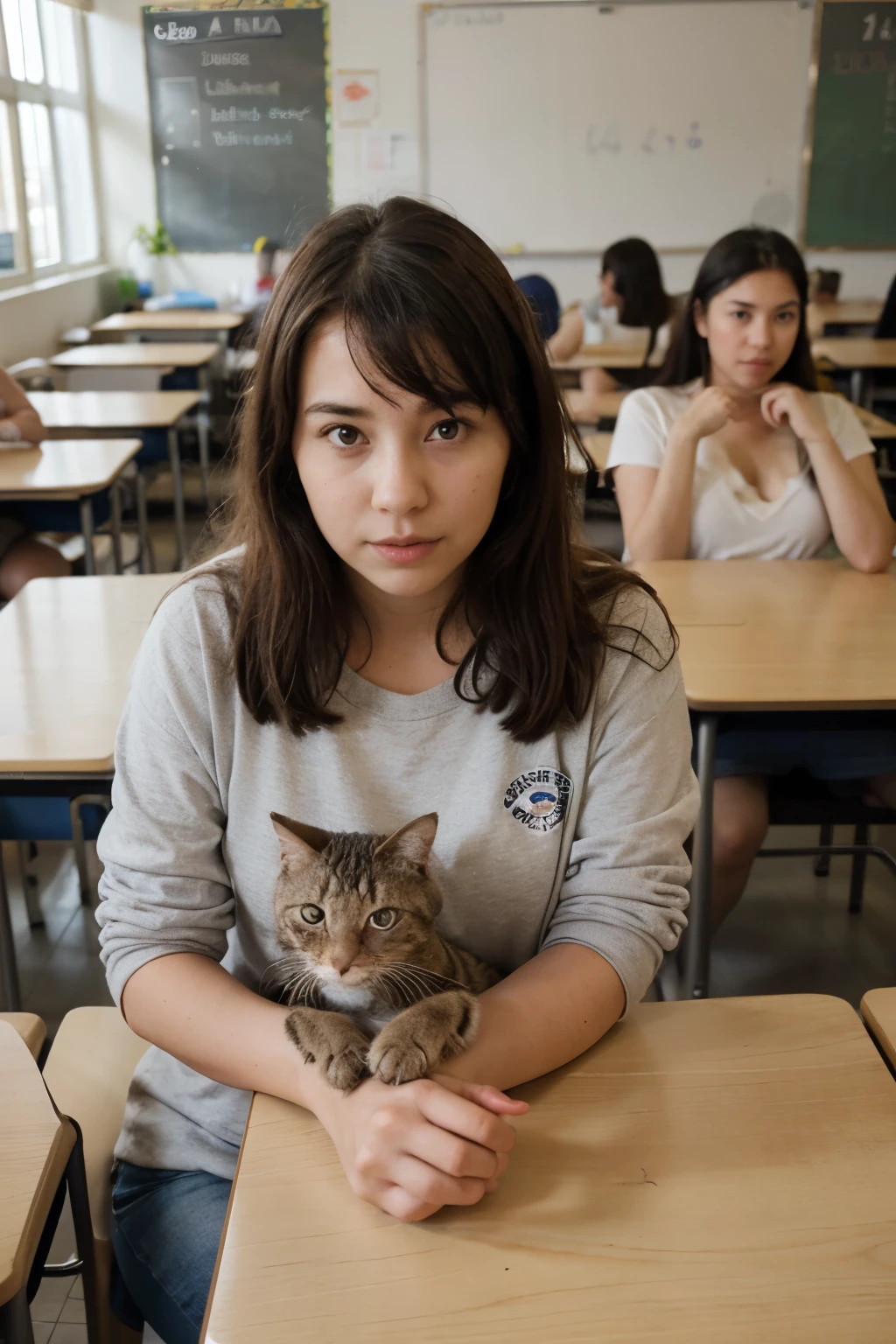 A classroom where students are cats and the teacher is an old fish