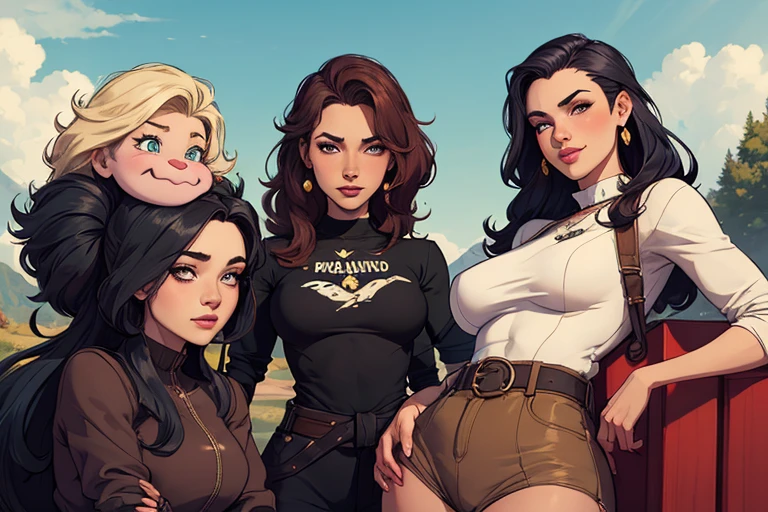 Personagem mulher estilo atompunk Fiona rainha Anna de Arendelle com marcas de guerras Imagem de desenho animado de uma mulher .Ilustra??o estilo desenho animado, estilo de arte dos desenhos animados, estilo de arte dos desenhos animados, digital illustration style, estilo atompunk design de personagens altamente detalhado, arte digital detalhada coragem, Forest fan art, Design de personagens de retrato, beautiful digital illustration, retrato de alta qualidade, Arte em quadrinhos, mulher jovem cabelo com transas lindas . Rainha Anna de ArendelleBelos olhos delineados Busto average grande e roupas sexy maravilhosas. imagem expressão do desejo sexual da cintura à cabeça ilustração Rainha Anne de Arendelle estilo atompunk Fallout 4 estilo pose playboy revista bruxa sensual Personagem estilo cartoon expressão facial feliz lindo sorriso e seis average pequeno modo retrato cintura para cima com muito ouro ao redor de suas outras pedras retrato precioso modo cintura para cima rainha do sul Jennifer Connelly GTA cenário dominatrix moedas de ouro baú com joias com o namorado, um homem com barba preta, armado com um estilo militar, obra de arte, melhor qualidade:1.2), Evolutionrogue, 1 garota, Sozinho, seios, olhando para o espectador, sorriso, cabelo curto, saia, large seios, cabelo castanho, Camisa, cabelo preto, luvas, umbigo, decote, olhos verdes, cabelo branco, pantyhose, cabelo multicolorido, gargantilha, luvas pretas, Minisaia, saia preta, fora do ombro, colarinho, cabelo em dois tons, Transparente, inventar, batom, spikes, pencil saia, Camisa ombro a ombro, spiked colarinho, black lips, franja tingida, studded colarinho, nome do personagem, hand on hip, sorriso, card \(average\), sentado, pencil, dentro de casa, cadeira, mesa, looking at the viewerWith a dragon Ennifer Connelly, very long to the waist and half curly with bangs, seios pequenos, olhos grandes com um brilho apaixonado, olhos verdes mel, Um lindo sorriso, vestindo uma camiseta preta lon