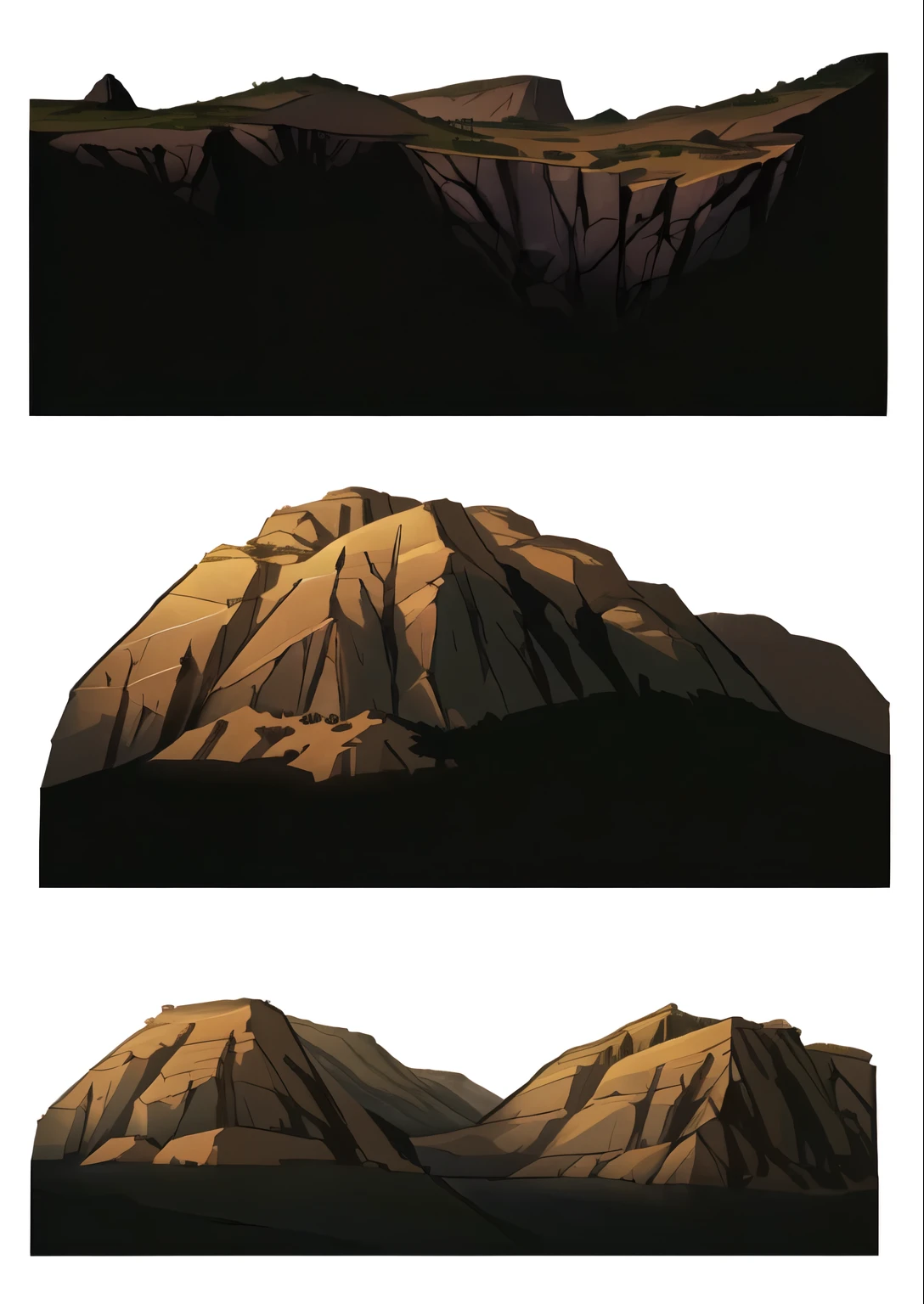 a close-up of a rock formation with a mountain in the background, ambiente rochoso, fundo da caverna, cave scenery, arte de fundo, painted as a game arte conceitual, cavernas, sistema de cavernas, ativo do jogo, 2d ativo do jogo, environment arte conceitual, Mountains destroyed, arte detalhada do jogo, arte conceitual!, 2 d ativo do jogos, rock formations, conceito de meio ambiente, arte conceitual