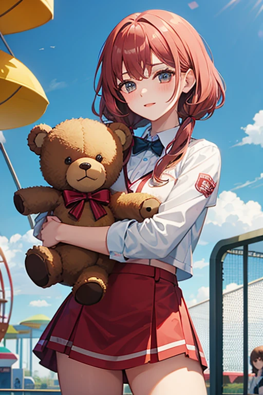 Teddy bear and girl amusement park