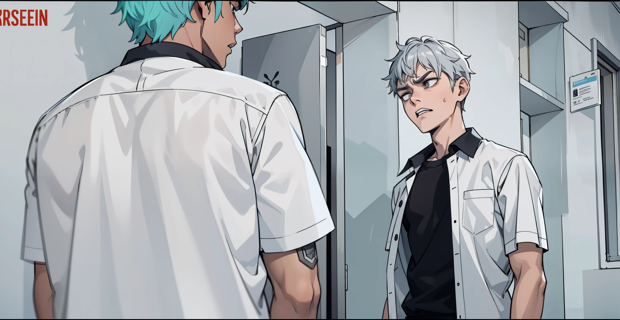 young man of 16 years is looking serious upset speaks with anger gray hair gray eyes