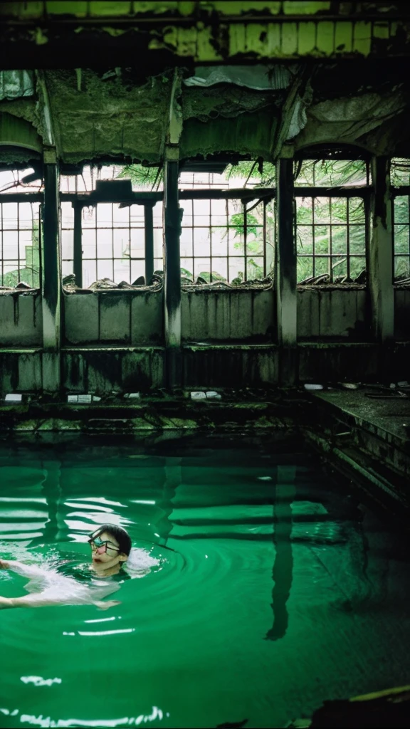 In the water,subway,moss,Showa,Collapse,Devastation,Inside the ruins,Glasses,Women,adventure,Black and White,