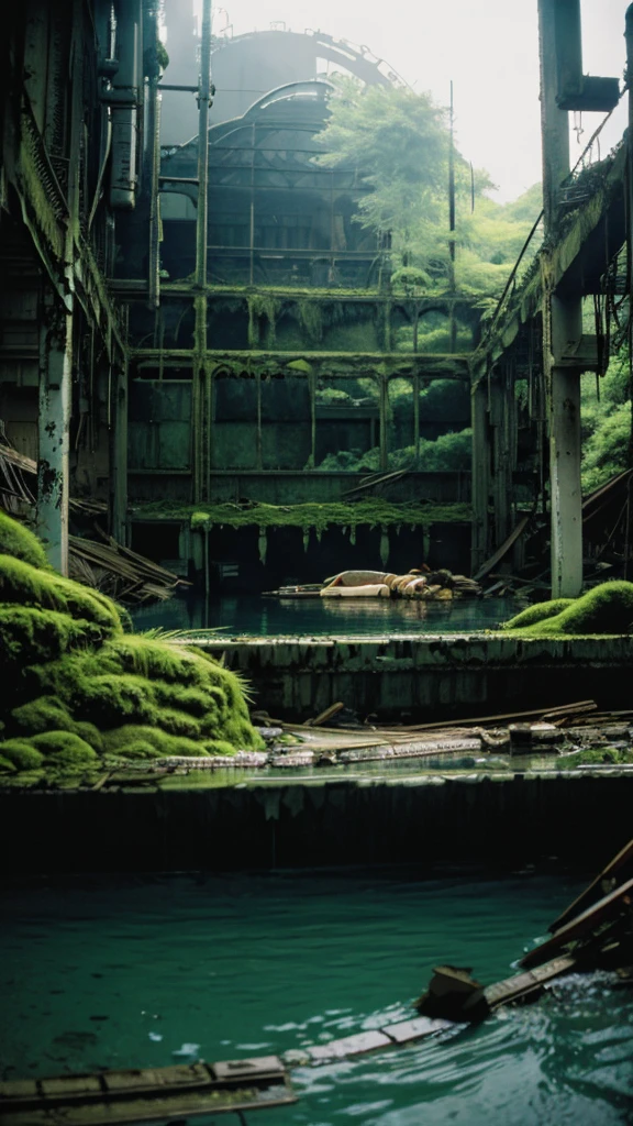 In the water,subway,moss,Showa,Collapse,Devastation,Inside the ruins,Glasses,Women,adventure,Black and White,