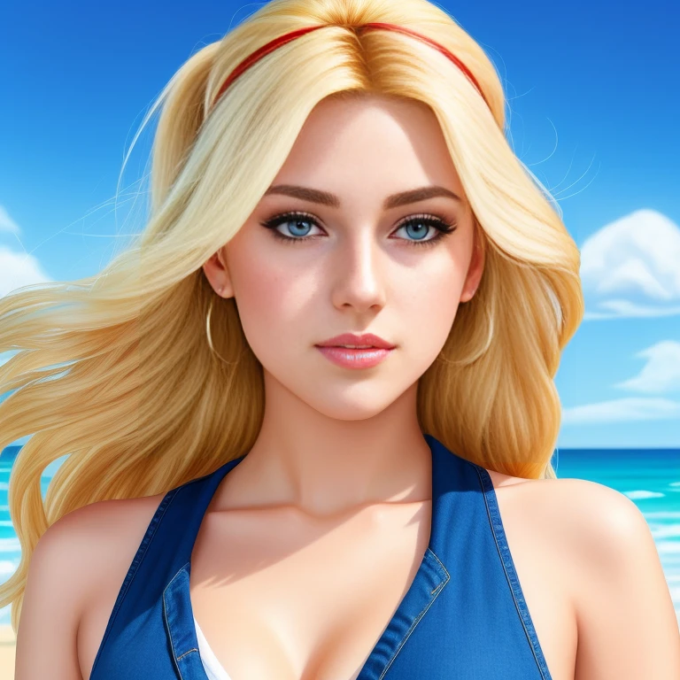 (Best quality, 4k,8k,high res,masterpiece:1.2),Ultra-detailed, Sailor Moon (in the style of the sims 4) confidently enjoying herself at the beach, with her exquisite blonde hair flowing down her shoulders. She’s exhibiting a variety of sexual poses as she dons fashionable blue jeans from the 2000s. Beautifully photographed, extreme close up, dramatic angle, hi-key lighting, beautifully detailed eyes and hair