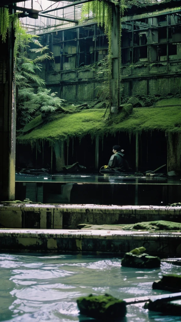 In the water,subway,moss,Showa,Collapse,Devastation,Inside the ruins,Glasses,Women,adventure,Black and White,