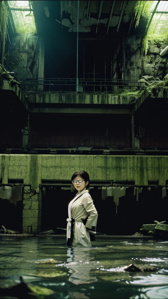 In the water,subway,moss,Showa,Collapse,Devastation,Inside the ruins,Glasses,Women,adventure,Black and White,