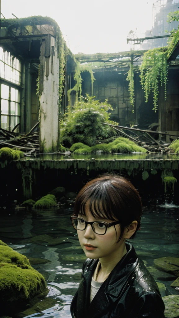 In the water,subway,moss,Showa,Collapse,Devastation,Inside the ruins,Glasses,Women,adventure,Black and White,