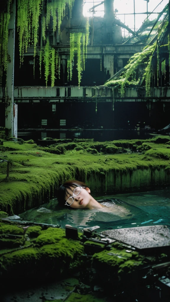 In the water,subway,moss,Showa,Collapse,Devastation,Inside the ruins,Glasses,Women,adventure,Black and White,