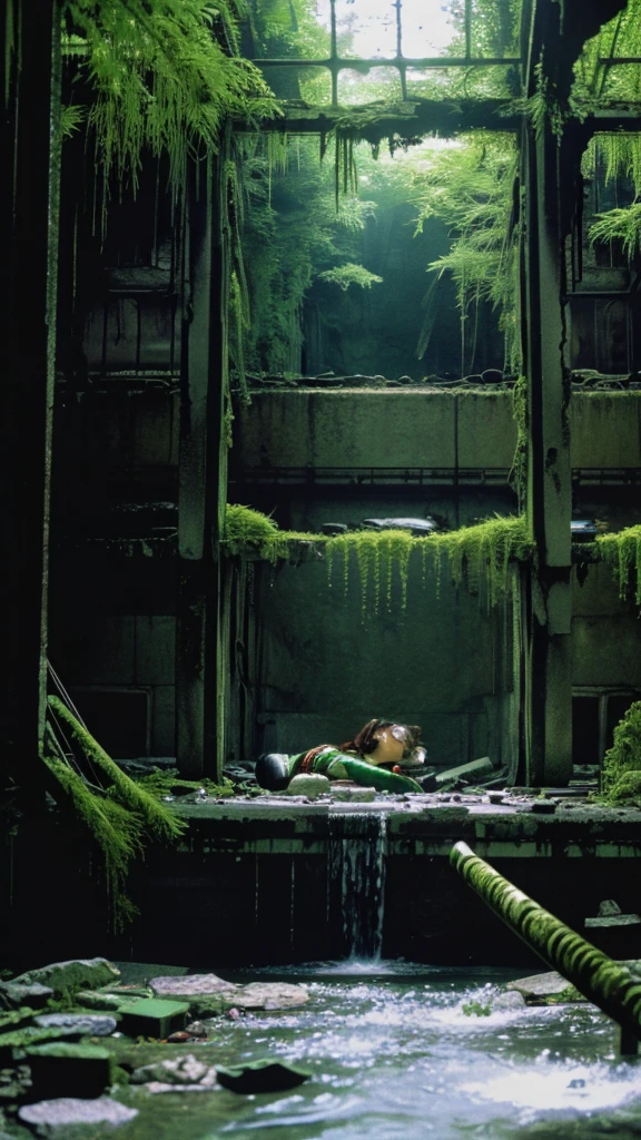 In the water,subway,moss,Showa,Collapse,Devastation,Inside the ruins,Glasses,Women,adventure,Black and White,