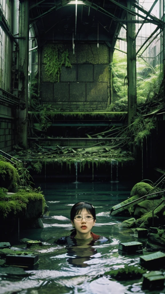In the water,subway,moss,Showa,Collapse,Devastation,Inside the ruins,Glasses,Women,adventure,Black and White,
