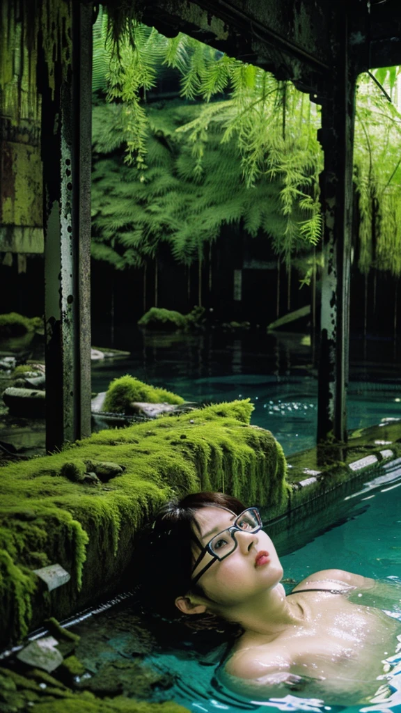 In the water,subway,moss,Showa,Collapse,Devastation,Inside the ruins,Glasses,Women,adventure,Black and White,