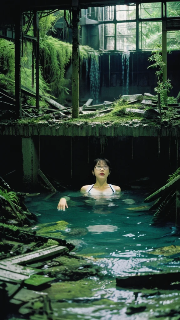 In the water,subway,moss,Showa,Collapse,Devastation,Inside the ruins,Glasses,Women,adventure,Black and White,