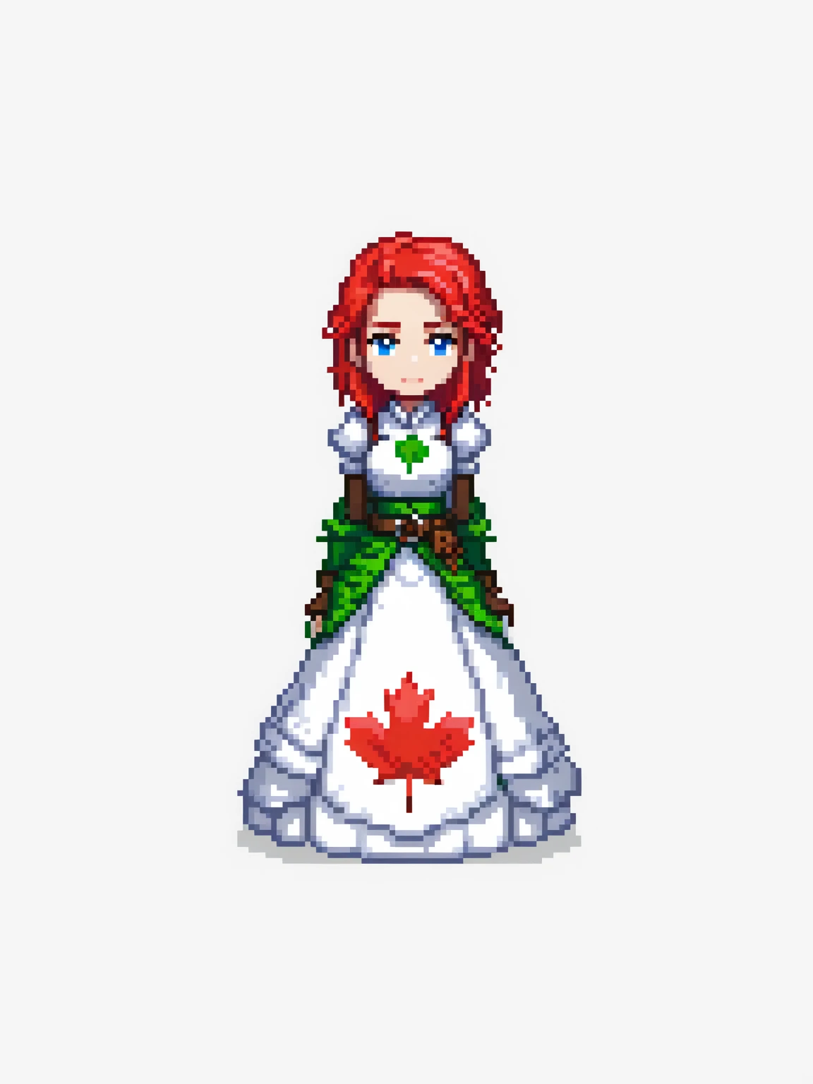pixel art, canada, character de jogo adulto, color white, roupa white, simple white background, game icon, 64 bit style