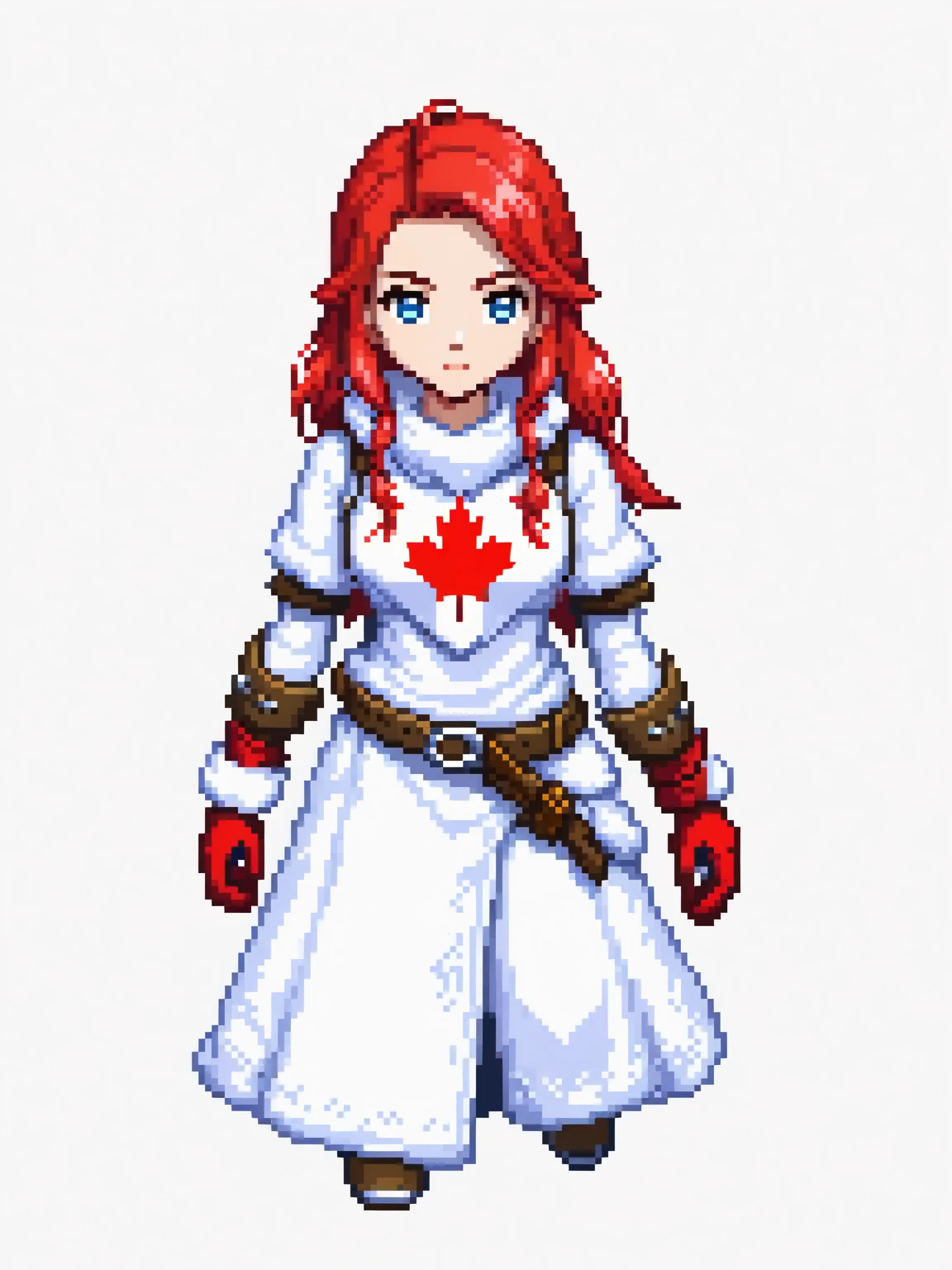 pixel art, canada, character de jogo adulto, color white, roupa white, simple white background, game icon, 64 bit style