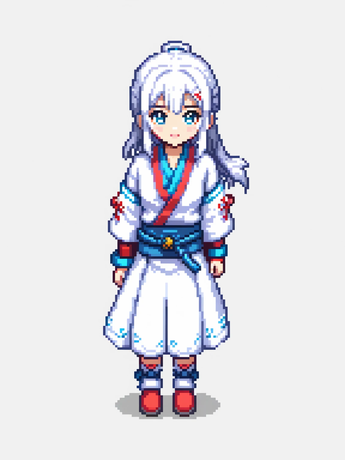 pixel art, Japan, character de jogo adulto, color white, roupa white, simple white background, game icon, 64 bit style