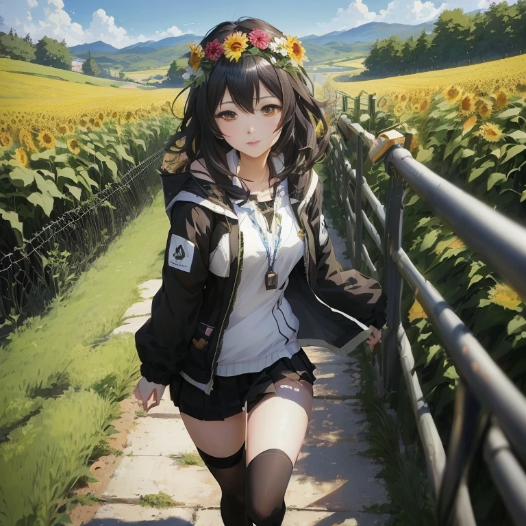 anime girl in a field of sunflowers walking down a path, anime moe artstyle, anime style 4 k, kantai collection style, beautiful anime girl, 4k anime wallpaper, best anime 4k konachan wallpaper, beautiful anime high school girl, guweiz, artwork in the style of guweiz, young anime girl, high quality anime artstyle