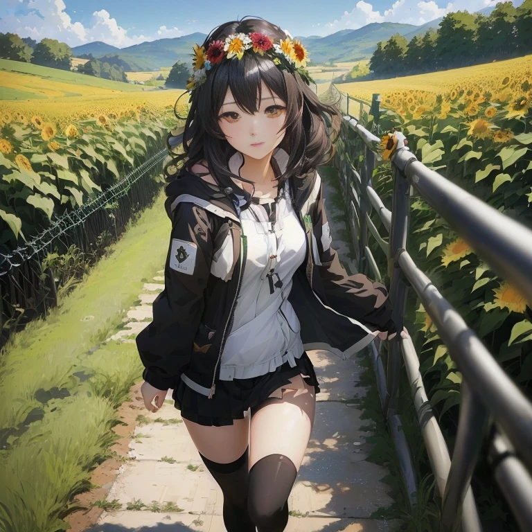 anime girl in a field of sunflowers walking down a path, anime moe artstyle, anime style 4 k, kantai collection style, beautiful anime girl, 4k anime wallpaper, best anime 4k konachan wallpaper, beautiful anime high school girl, guweiz, artwork in the style of guweiz, young anime girl, high quality anime artstyle