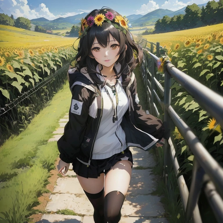 anime girl in a field of sunflowers walking down a path, anime moe artstyle, anime style 4 k, kantai collection style, beautiful anime girl, 4k anime wallpaper, best anime 4k konachan wallpaper, beautiful anime high school girl, guweiz, artwork in the style of guweiz, young anime girl, high quality anime artstyle