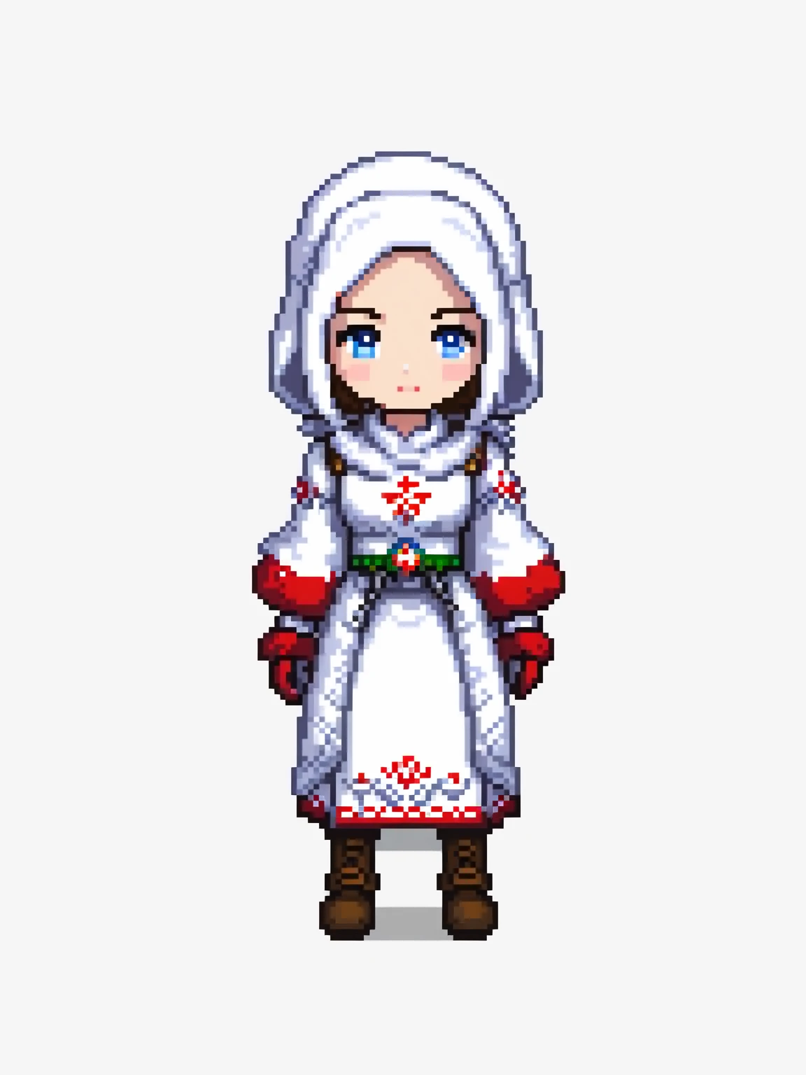 pixel art, Russia, character de jogo adulto, color white, roupa white, simple white background, game icon, 64 bit style
