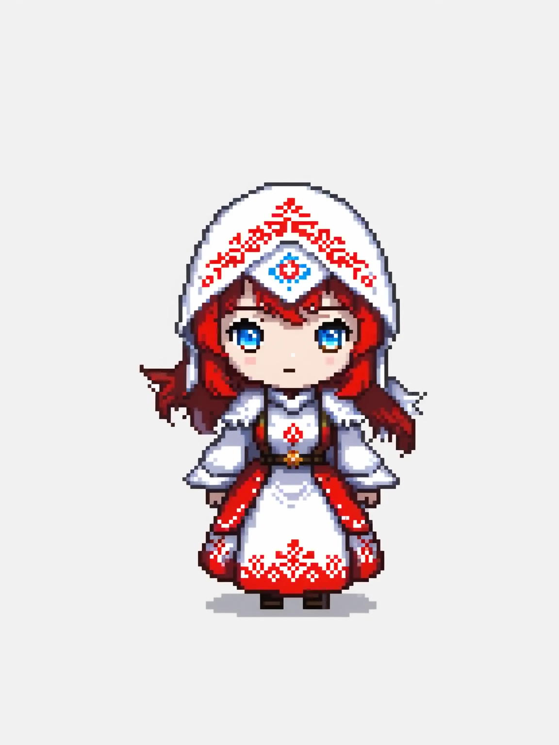 pixel art, Russia, character de jogo adulto, color white, roupa white, simple white background, game icon, 64 bit style