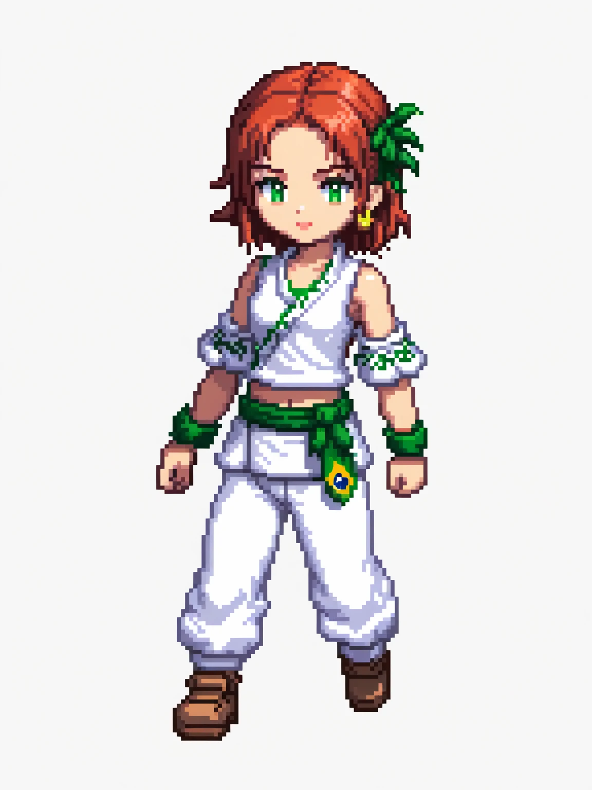 pixel art, Brasil, character de jogo adulto, color white, roupa white, simple white background, game icon, 64 bit style