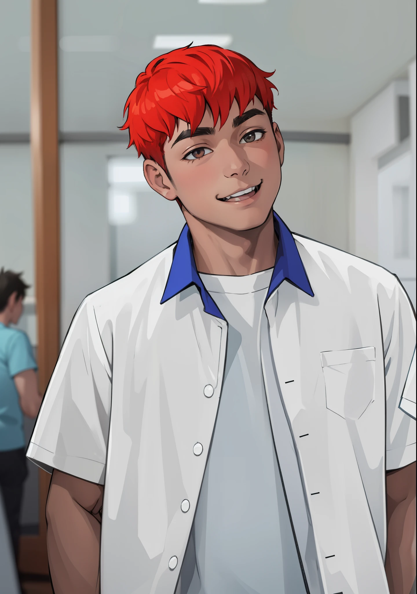 young 16 year old man speaks with mischievous malicious smile