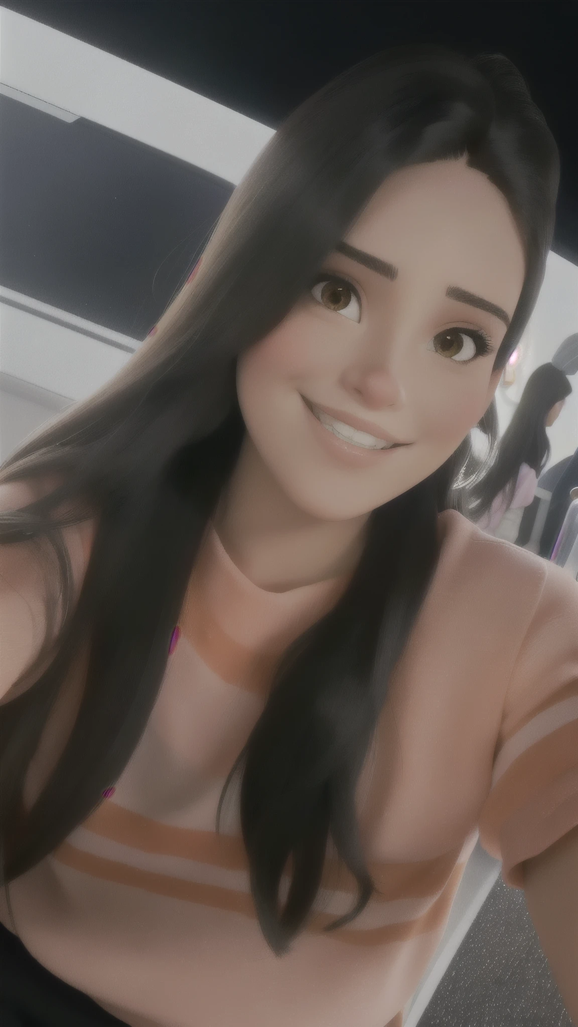there is a woman with completely straight hair, usando uma camisa listrada horizontalmente de tons de laranja tirando uma selfie com o celular, fernanda suarez, powder Nándor Katona, mulher de 30 anos, looks like fabiula nascimento, Alanis Guillen, Andreia Rocha, malika favre, imagem de perfil, Marischa Becker, Carolina Gariba, lorena avarez