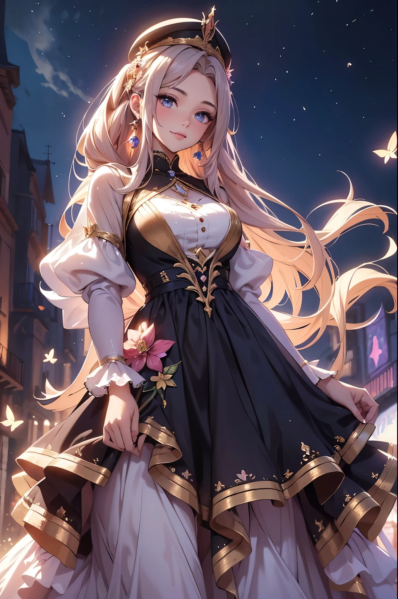 (best quality,4k,8k,highres,masterpiece:1.2),ultra-detailed,(realistic,photorealistic,photo-realistic:1.37),acrylic painting,beautiful Spanish model in a Lolita dress with downy hair,beautiful Spanish model with extremely colorful hair and detailed facial features,beautiful Spanish model standing in a beautiful garden surrounded by a starry sky,beautiful Spanish model wearing a vibrant Lolita dress,beautiful Spanish model with intricate accessories and a matching hat,beautiful Spanish model posing gracefully with her hands on her hips,beautiful Spanish model with long flowing twintails,beautiful Spanish model with bright blue eyes and rosy lips,beautiful Spanish model with a joyful expression,beautiful Spanish model in a dynamic pose with cherry blossoms falling around her,beautiful Spanish model surrounded by colorful flowers and butterflies,beautiful Spanish model's dress adorned with cute bows and lace details,beautiful Spanish model with an enchanting smile,beautiful Spanish model with soft, pastel-colored shading,beautiful Spanish model with a magical glow illuminating her,beautiful Spanish model in a picturesque setting with a winding path leading to a magnificent castle,beautiful Spanish model holding a microphone and singing passionately,beautiful Spanish model with a fairytale-like background,beautiful Spanish model with a soft, dreamy atmosphere,beautiful Spanish model with a subtle bokeh effect,beautiful Spanish model standing under a moonlit sky,beautiful Spanish model with a warm, golden sunset in the background,beautiful Spanish model surrounded by twinkling stars and colorful nebulae,creating an ethereal and captivating artistic masterpiece. 