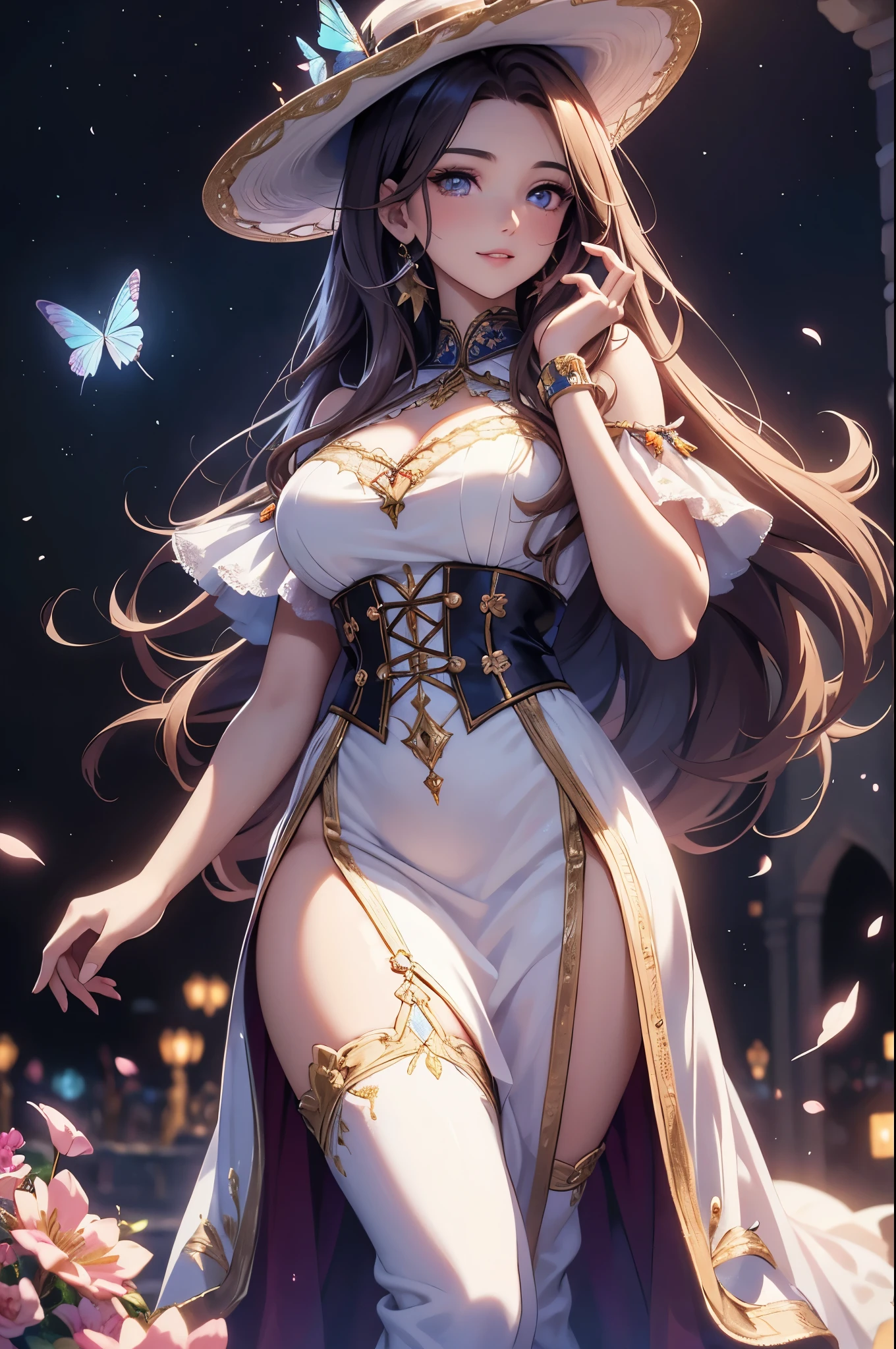 (best quality,4k,8k,highres,masterpiece:1.2),ultra-detailed,(realistic,photorealistic,photo-realistic:1.37),acrylic painting,beautiful Spanish model in a Lolita dress with downy hair,beautiful Spanish model with extremely colorful hair and detailed facial features,beautiful Spanish model standing in a beautiful garden surrounded by a starry sky,beautiful Spanish model wearing a vibrant Lolita dress,beautiful Spanish model with intricate accessories and a matching hat,beautiful Spanish model posing gracefully with her hands on her hips,beautiful Spanish model with long flowing twintails,beautiful Spanish model with bright blue eyes and rosy lips,beautiful Spanish model with a joyful expression,beautiful Spanish model in a dynamic pose with cherry blossoms falling around her,beautiful Spanish model surrounded by colorful flowers and butterflies,beautiful Spanish model's dress adorned with cute bows and lace details,beautiful Spanish model with an enchanting smile,beautiful Spanish model with soft, pastel-colored shading,beautiful Spanish model with a magical glow illuminating her,beautiful Spanish model in a picturesque setting with a winding path leading to a magnificent castle,beautiful Spanish model holding a microphone and singing passionately,beautiful Spanish model with a fairytale-like background,beautiful Spanish model with a soft, dreamy atmosphere,beautiful Spanish model with a subtle bokeh effect,beautiful Spanish model standing under a moonlit sky,beautiful Spanish model with a warm, golden sunset in the background,beautiful Spanish model surrounded by twinkling stars and colorful nebulae,creating an ethereal and captivating artistic masterpiece. 