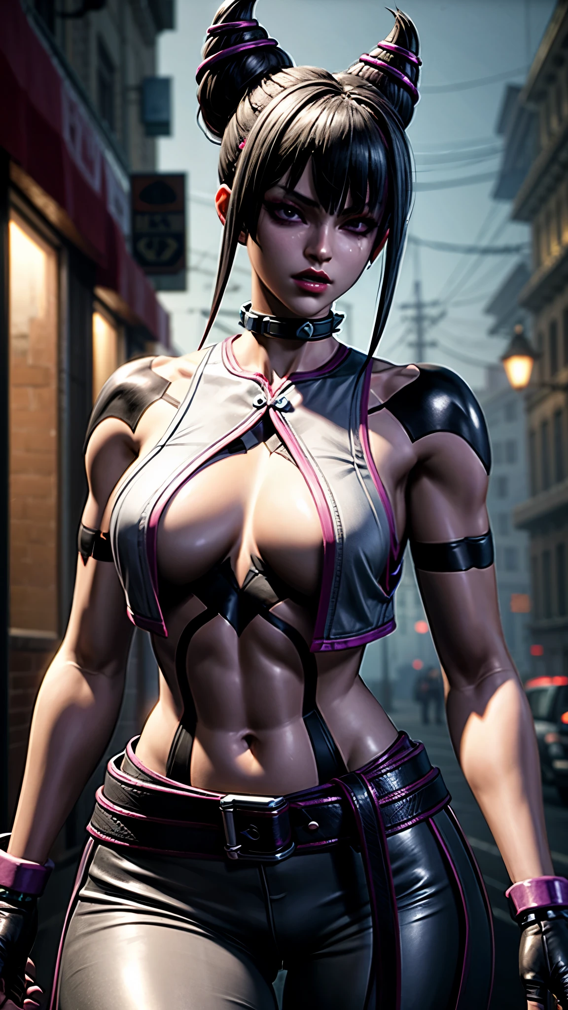 3d,8k,highres, best quality,1girl, sfjuri, looking at viewer,street, day, upper body, highly detailed, extremely detailed, cinematic light, masterpiece, Hyperrealistic details, large breasts, thick thighs, curvy hips
 