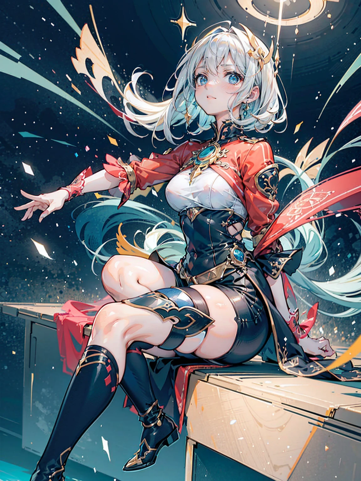 Top quality. Painting by Akihiko Yoshida. Illustration. Character design. Woman. A world of swords and sorcery. Winter. Miniskirt. Wide open crotch . From the bottom --auto --s2