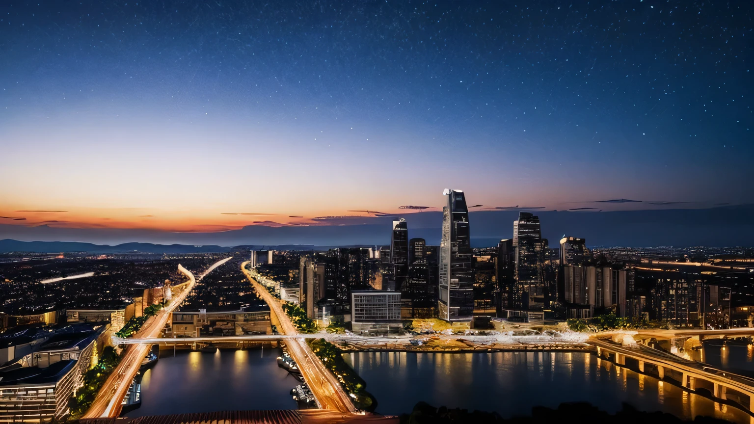 Giant crescent moon、high resolution、born、Standing at Tokyo Skytree、20-year-old woman、Night Scenery、Milky Way Galaxy、Andromeda Galaxy、Tokyo city、Flowing Lines of Light、