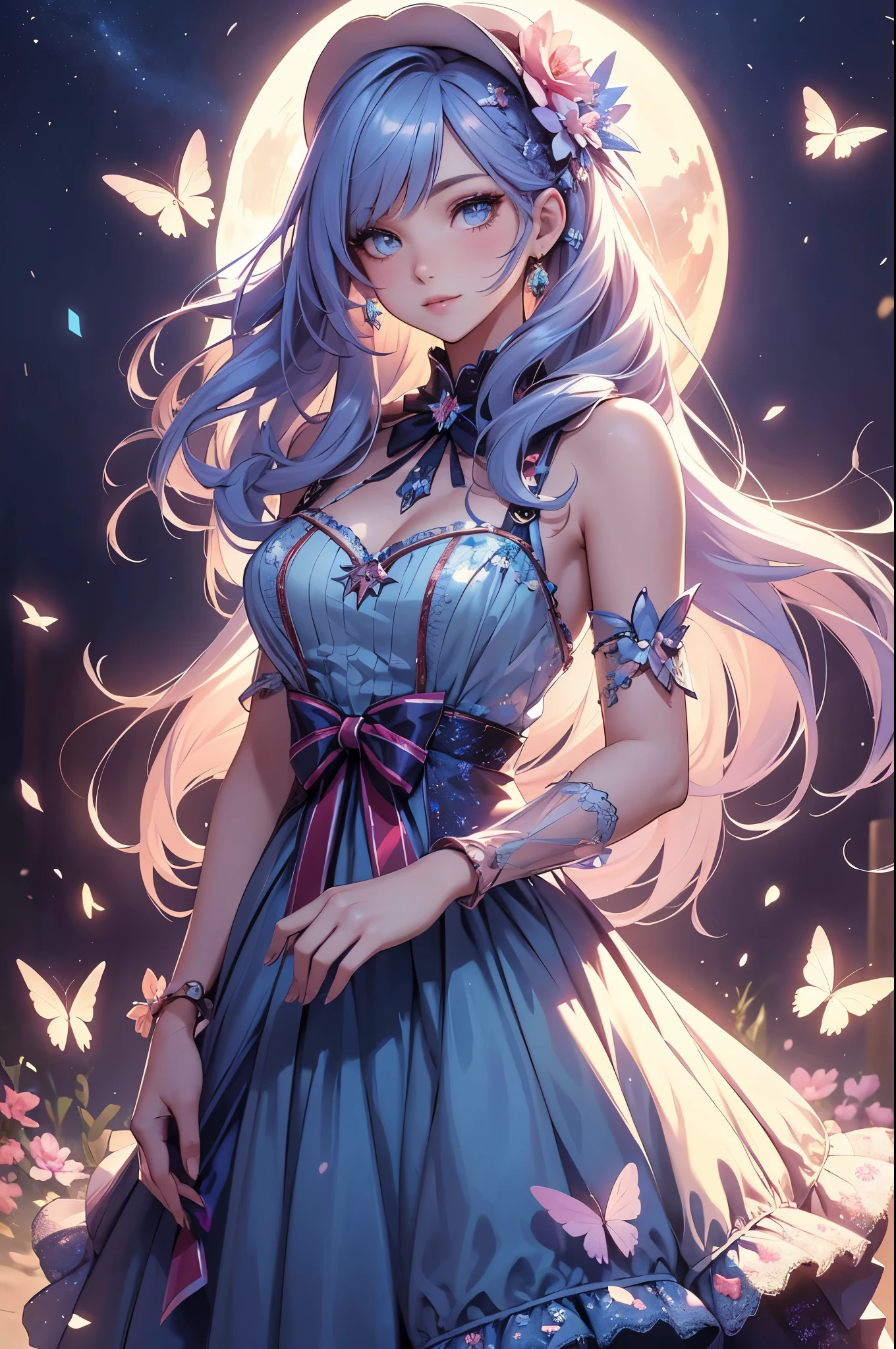 Princess, princess dress, purple dress, puffy sleeves, breasts, tan skin, crown, long hair, silver hair, blue eyes, teasing, diamonds, jewelry, earings, water, wet, 1girl, solo