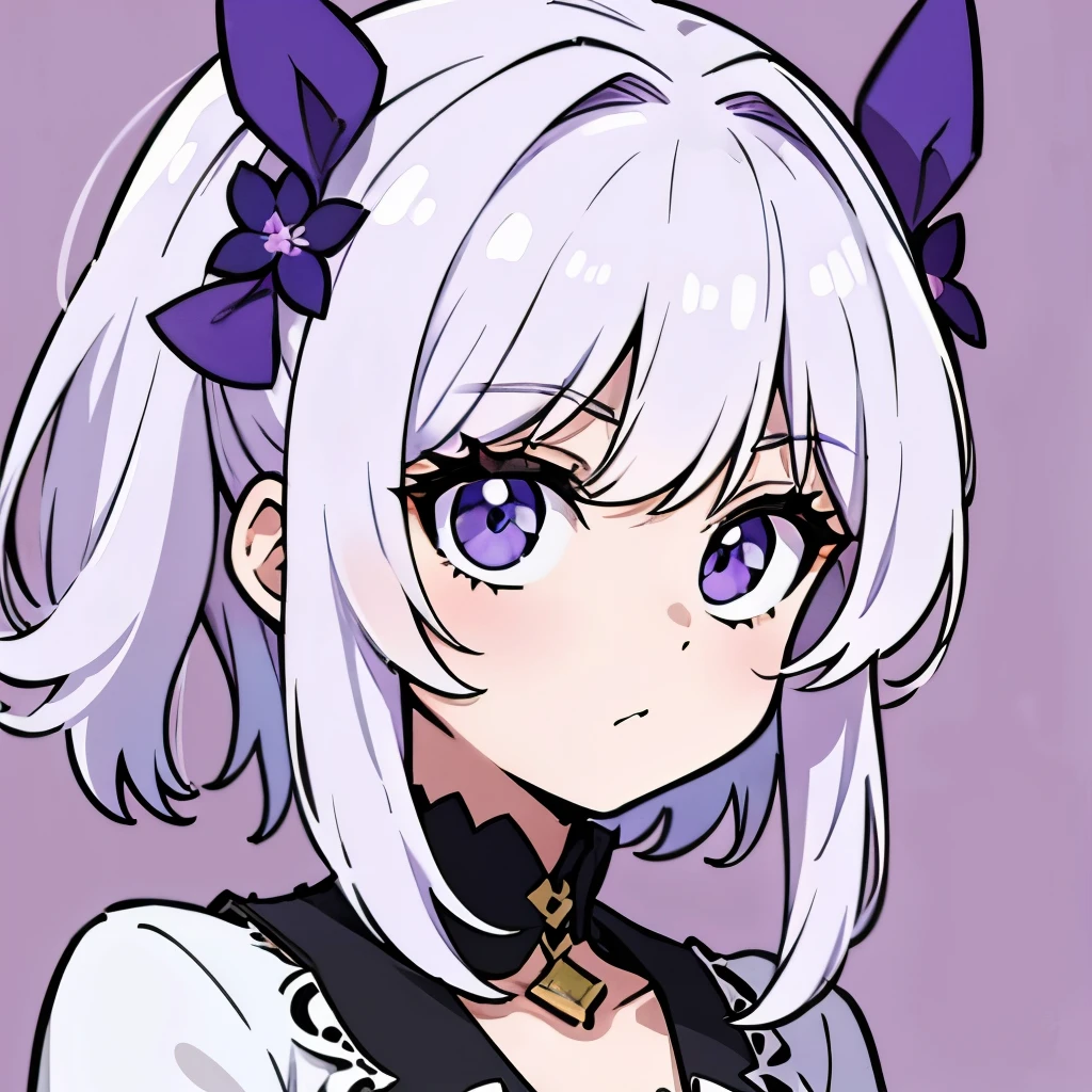 cheveux violets, style à le personnage Crunchyroll, avec fond blanc 