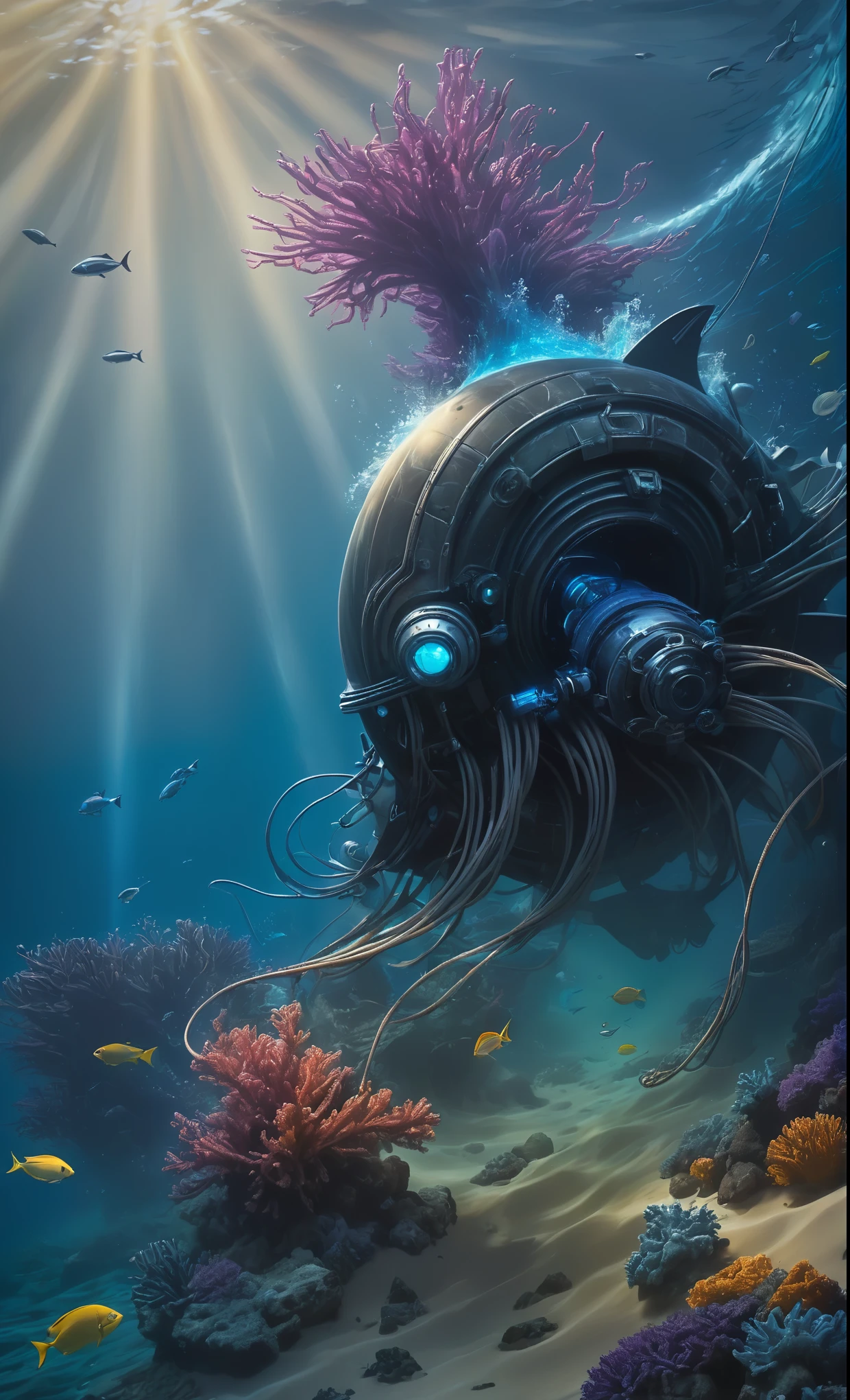 Nazare Subnautica vol.2 - New Nazare, by Luis Duarte, Nanopunk, blue shading, Nazare style, Element Water, Mythpunk, Graphic Interface, Space Art, Sci-Fic Art, Dark Influence, NijiExpress 3D v3, Kinetic Art, Datanoshing, Oilpainting, Ink v3, Splash style, Abstract Art, Abstract Tech, Cyber Tech Elements, Futuristic, Epic style, Illustrated v3, Deco Influence, AirBrush style, drawing