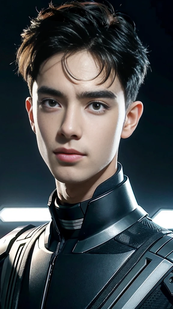 Boy  futuristic background and realistic face 8k Hd