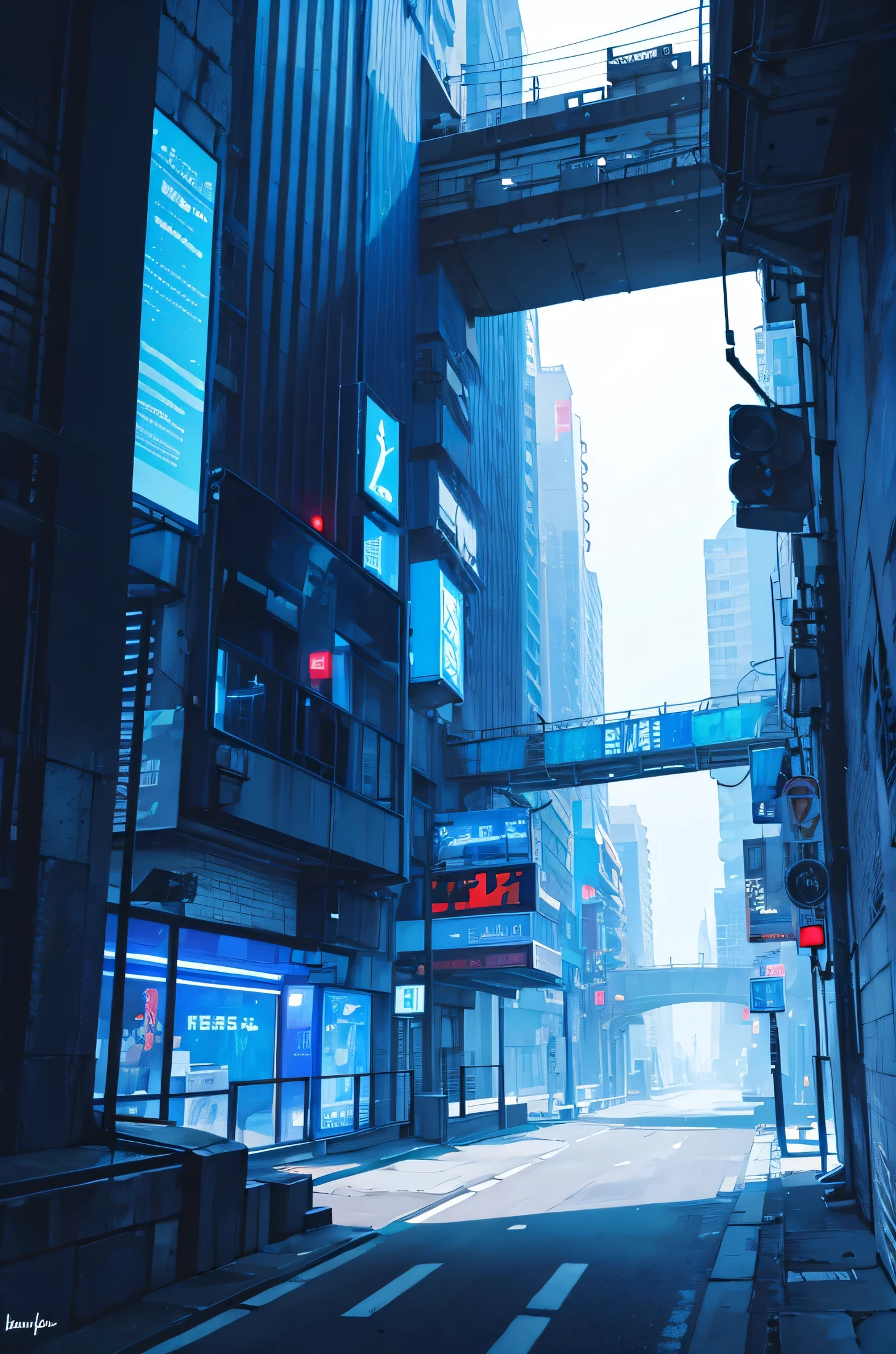 Blue cyberpunk-style landscape