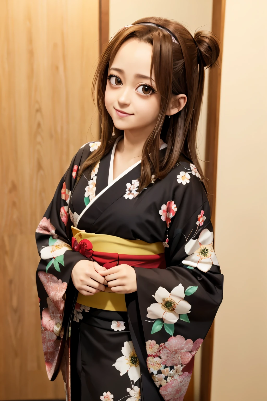 (masterpiece, best quality: 1.2), Solo, 1girl, Tainaka Ritsu, k-on, brown eyes,anime style, ((((ultra illustrated style: 1.0)))),best quality,masterpiece,1girl,((((tainaka ritsu)))), ((((k-on)))), brown eyes, brown hair, hairband, short hair, female, {{{{{{heart-shaped pupils}}}}}}, beautiful detailed kimono, japanese pattern print, floral print