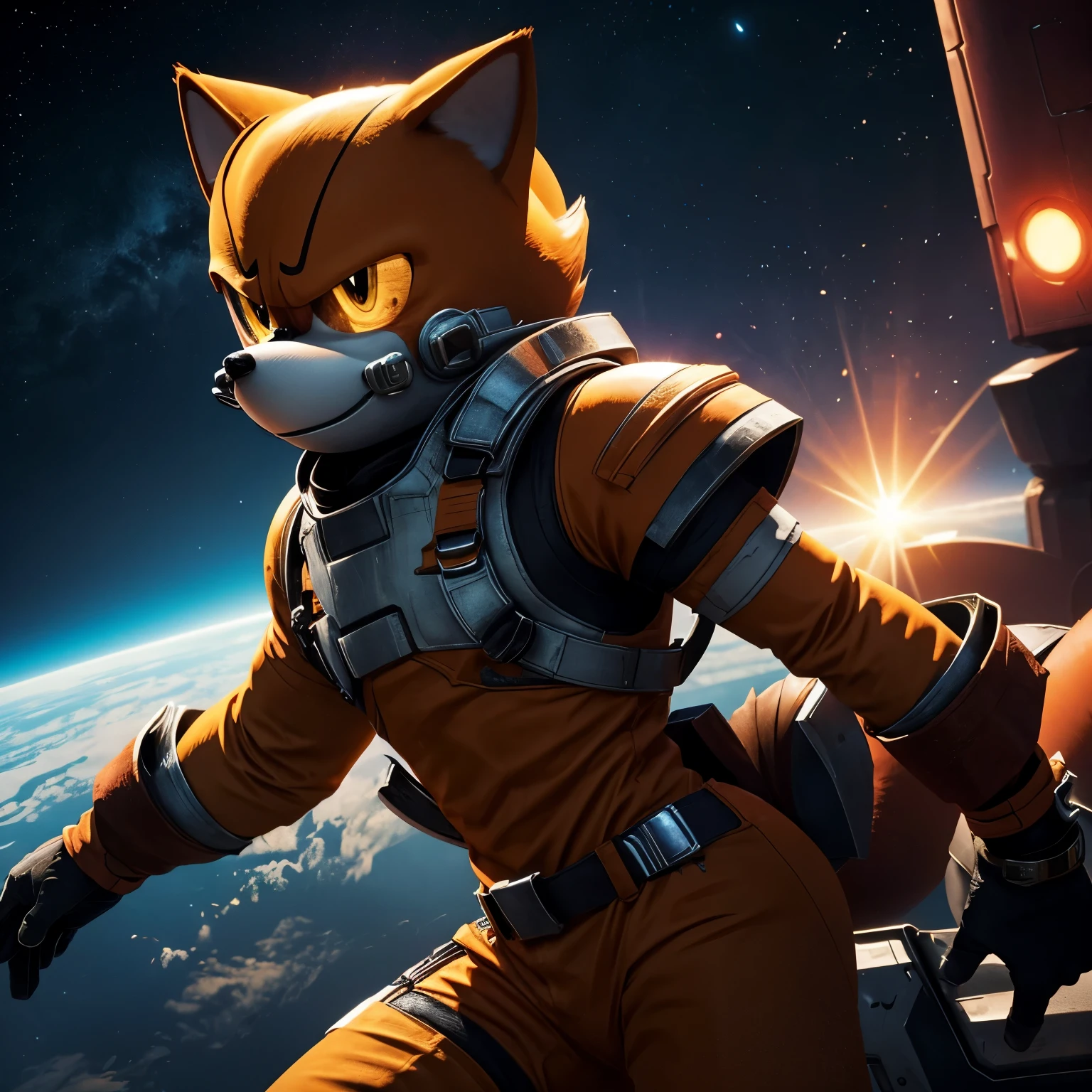 Tails Miles Prower from Sonic wearing a Dead space suit