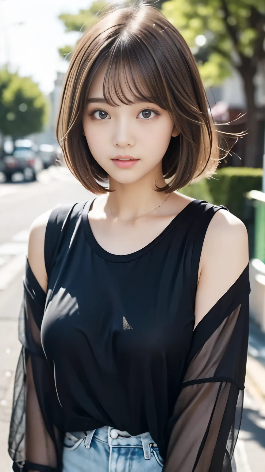Sexy Big 、Sexy cute looks and cute 15 year old beautiful girl, beautiful and sexy face、A strong wind blows my hair in front of my face、With short blonde hair、beautiful, Cute and sexy eyes hidden behind long bangs。