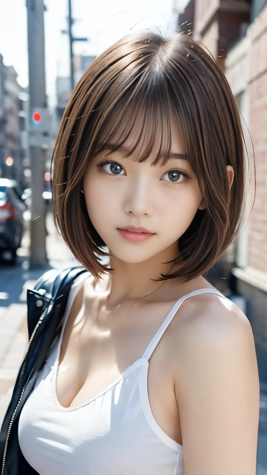 Sexy Big 、Sexy cute looks and cute 15 year old beautiful girl, beautiful and sexy face、A strong wind blows my hair in front of my face、With short blonde hair、beautiful, Cute and sexy eyes hidden behind long bangs。