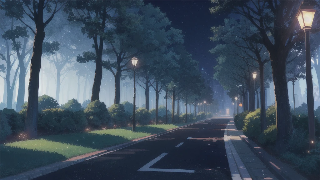 (masterpiece), best quality, CG 4k, simple background, dark tone, only street lamp, (night time), sidewalk with forest on side, a painting of a pathway in a park with a lamp post, anime background art, anime background, anime scenery, beautiful anime scenery, anime movie background, beautiful anime scene, anime scene, hd anime cityscape, anime scenery concept art, park background, anime style cityscape, Tokyo city, forest city streets behind her